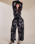 Sydney is wearing Long Sleeve Baby Tee in Ink Blot and matching Drop Pocket Cargo Pants