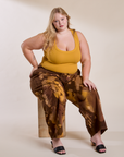 Magic Waters Drop Pocket Pants in Honey Brown and Cropped Tank in Mustard Yellow worn by Juliet