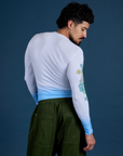Floral Long Sleeve Baby Tee in Baby Blue back view on Jesse