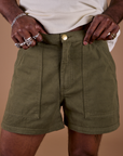 Close up of Classic Work Shorts in Surplus Green on Jerrod