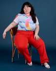 Airbrush Moon Vintage Tee and Work Pants in Mustang Red on Ashley