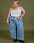 Denim Drop Pocket Pants in Light Wash and Cropped Tank in Vintage Tee White on Juliet