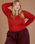 Gingham Long Sleeve Baby Tee in Mustang Red on Juliet