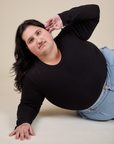 Long Sleeve Baby Tee in Basic Black worn by Sam