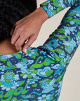 Back shoulder close up of Long Sleeve Baby Tee in Angel Print on Shahana
