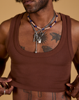 Mini Tank in Fudgesicle Brown front close up on Jerrod