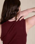 Muscle Tee in Red Wine back view close up on Alex