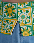 Spring Quilt Print Pantry Button-Up side vent close up