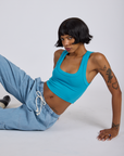 Cropped Tank Top in Hawaiian Blue worn by Kira