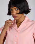 Pantry Button-Up in Baby Pink front close up on Kira