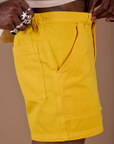 Side view close up of Classic Work Shorts in Sunshine Yellow on Jerrod