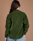 Back view of Cropped Corduroy Overshirt in Evergreen on Alex