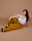 Drop Pocket Cargo Pants in Spicy Mustard and vintage tee white Cropped Tank on Ashley