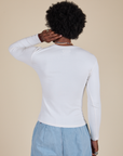 Long Sleeve Baby Tee in Vintage Tee Off-White back view on Jerrod