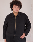 Miguel is 6’0” and wearing 1XL Mechanic Jacket in Basic Black