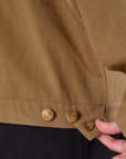 Mechanic Jacket in Desert Brown custom brass button close up