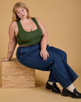 Mini Tank in Evergreen and dark wash Indigo Wide Leg Trousers on Juliet