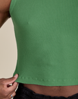 Muscle Tee in Seafoam Green close up on Isaac
