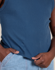 Muscle Tee in French Blue close up on Demi