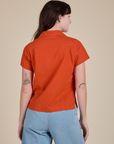 Pantry Button-Up in Chili Red back view on Alex