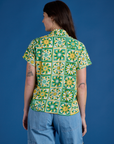 Spring Quilt Print Pantry Button-Up back view close up on Alex