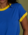 Vintage Ringer Tee in Royal Blue front close up on Kandia