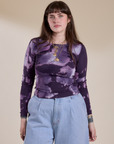 Sydney is 5'9" and wearing XXS Long Sleeve Baby Tee in Dark Lavender