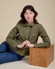 Denim Work Jacket in Surplus Green worn by Alex