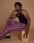 Black Stripe Work Pants - Bubblegum Pink
