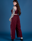 Painted Drop Pocket Cargo Pants in Red Wine angled back view on Sydney