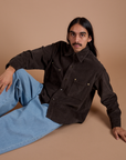 Cropped Corduroy Overshirt in Espresso Brown worn by Anthony