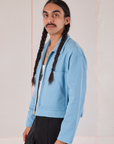 Mechanic Jacket in Baby Blue side view on Anthony