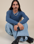 Long Sleeve Baby Tee in French Blue on Anthony