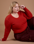 Gingham Long Sleeve Baby Tee in Mustang Red worn by Juliet