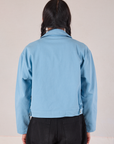 Mechanic Jacket in Baby Blue back view on Anthony