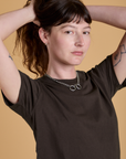 Angled front view of Organic Vintage Tee in Espresso Brown on Alex