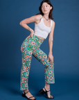 Side view of Work Pants in Quilt Print and Cropped Tank in Vintage Tee White on Alex
