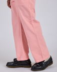 Work Pants in Baby Pink leg side view close up on Isaac