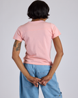 Jr. Varsity Tee in Baby Pink back view on Kira