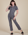 Short Sleeve Jumpsuit in Washed Grey on Alex