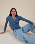 Long Sleeve Baby Tee in French Blue worn by Anthony