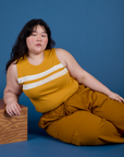 Painted Muscle Tee in Mustard Yellow worn by Ashley