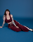 Painted Drop Pocket Cargo Pants in Red Wine and matching Mini Tank on Sydney