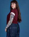 Painted Vintage Tee in Red Wine angled back view on Sydney