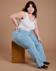 Carpenter Jeans in Light Wash and Cropped Tank in Vintage Tee White on Ashley
