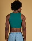 Contrast Stitch Mini Tank in Hunter Green back view on Jerrod