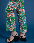 Work Pants in Quilt Print pant leg close up on Alex