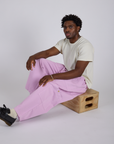 Drop Pocket Cargo Pants in Lilac Purple and Organic Vintage Tee in Vintage Tee White on Isaac