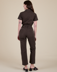 Back view of Short Sleeve Jumpsuit in Espresso Brown on Alex