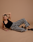 Black Stripe Work Pants in White and black Cropped Tank worn by Tiara